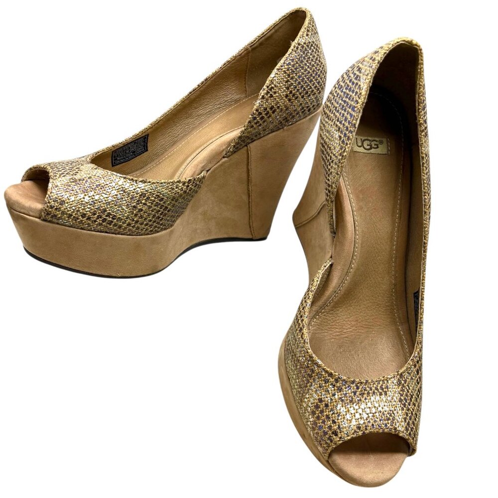 UGG Australia Toura Metallic Animal Print Peep-Toe D'Orsay‎ Wedge